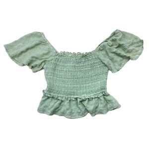 ASTR The Label Love Song Smock Blouse Women Large Mint Green Square Neck Lined